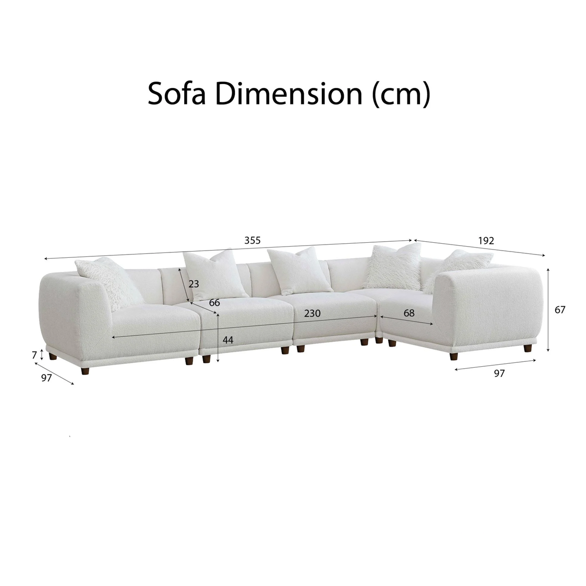 Liora 5-Piece Modular Corner Sofa in Polar Boucle