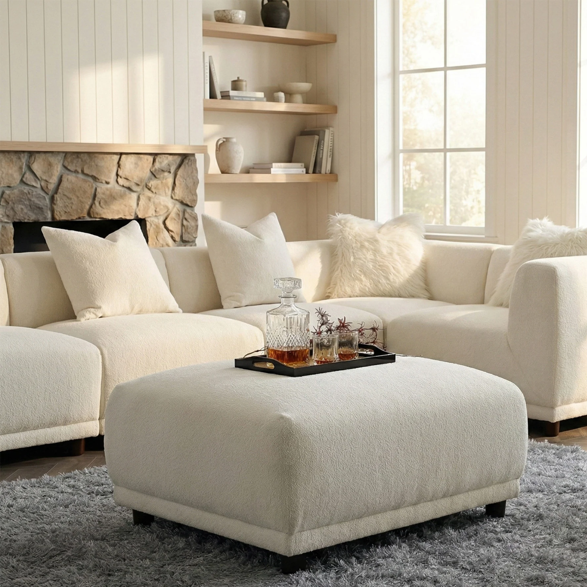 Liora Modular Footstool in Polar Boucle