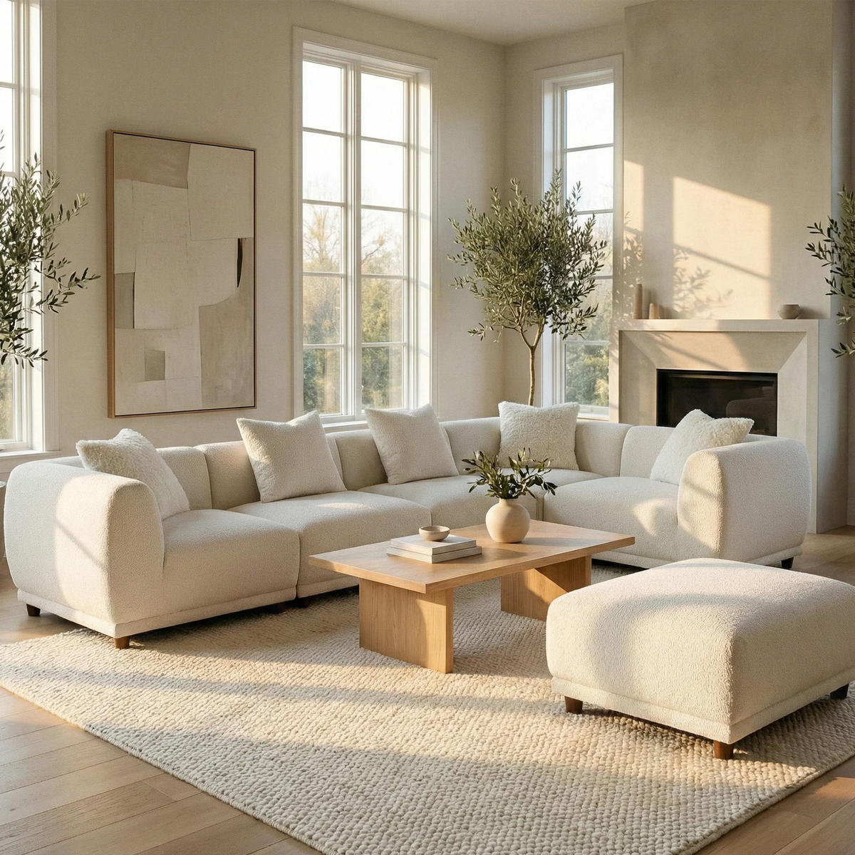 Liora Modular Footstool in Polar Boucle
