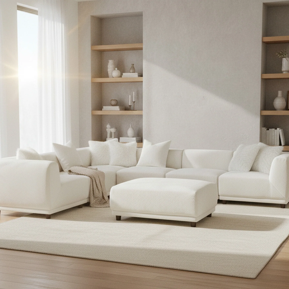 Liora Modular Footstool in Polar Boucle