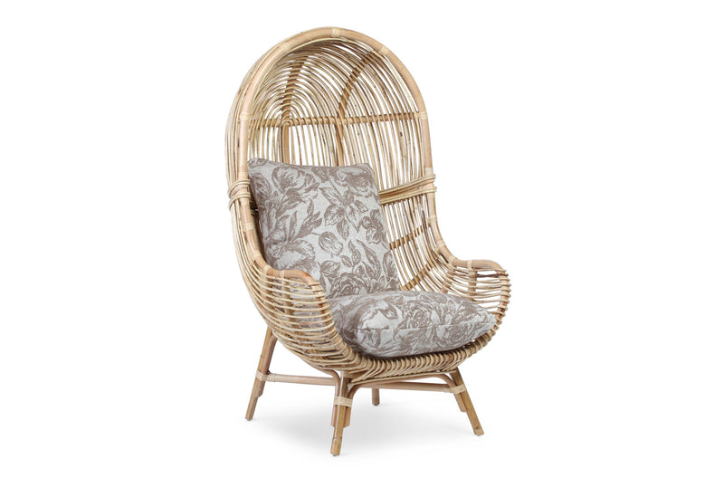 loft chair natural rattan in floral beige aquaclean fabric