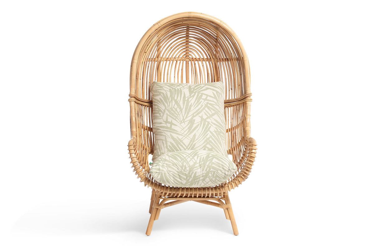 loft chair natural rattan in leafy green tropical fabric