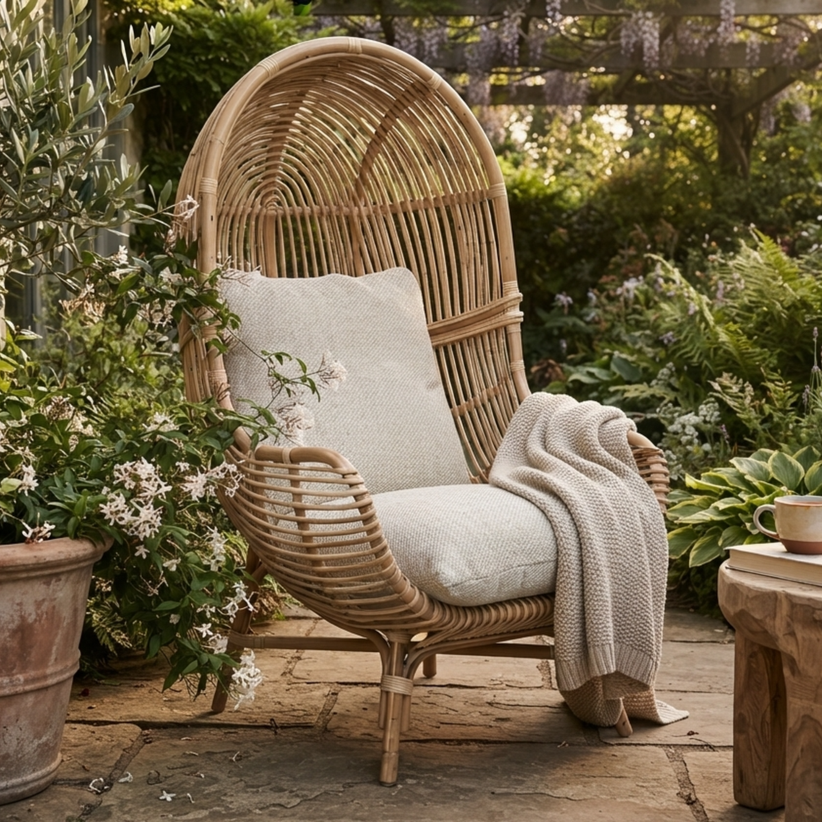 Loft Chair Natural Rattan in Jasper Beige/Cream Fabric