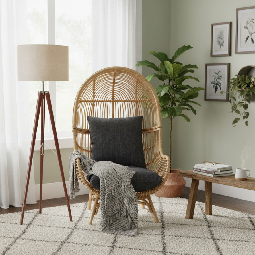 Loft Natural Rattan Chair in Slate