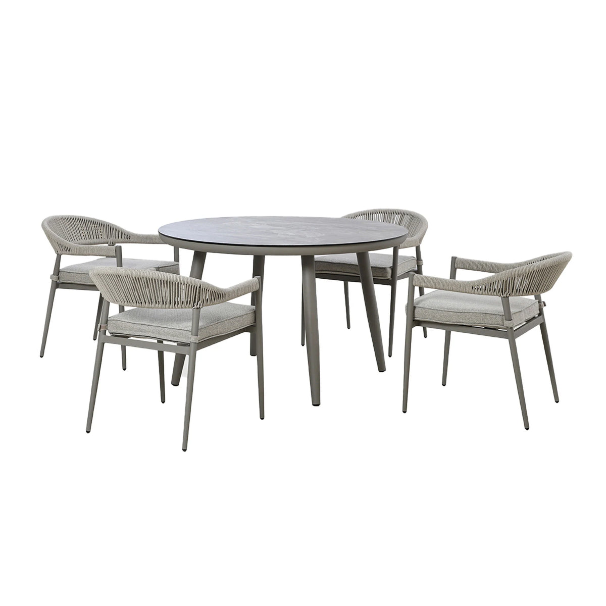 Loretto 4 Seat Round Dining Set With Lazy Susan - Cool Linen