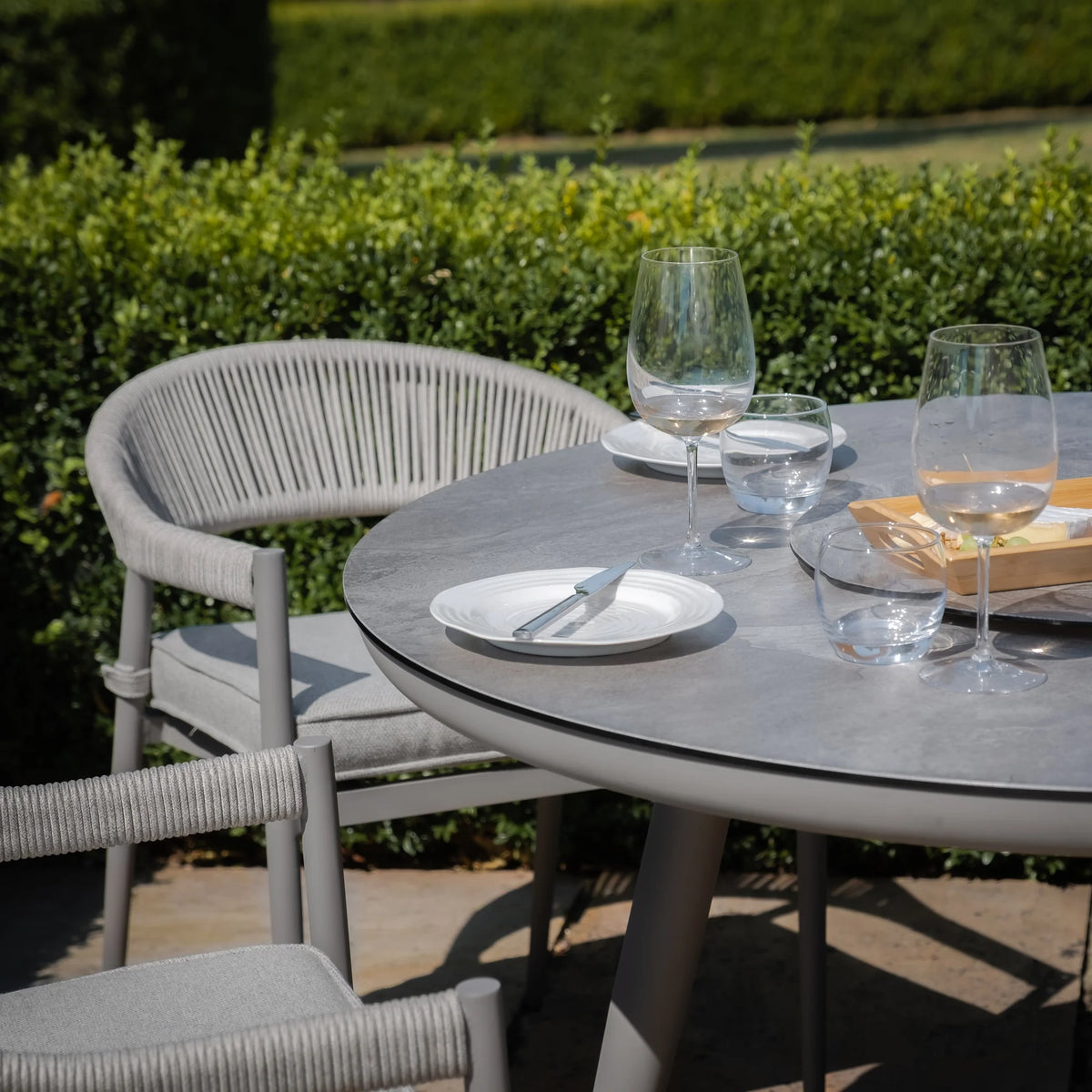 Loretto 4 Seat Round Dining Set With Lazy Susan - Cool Linen