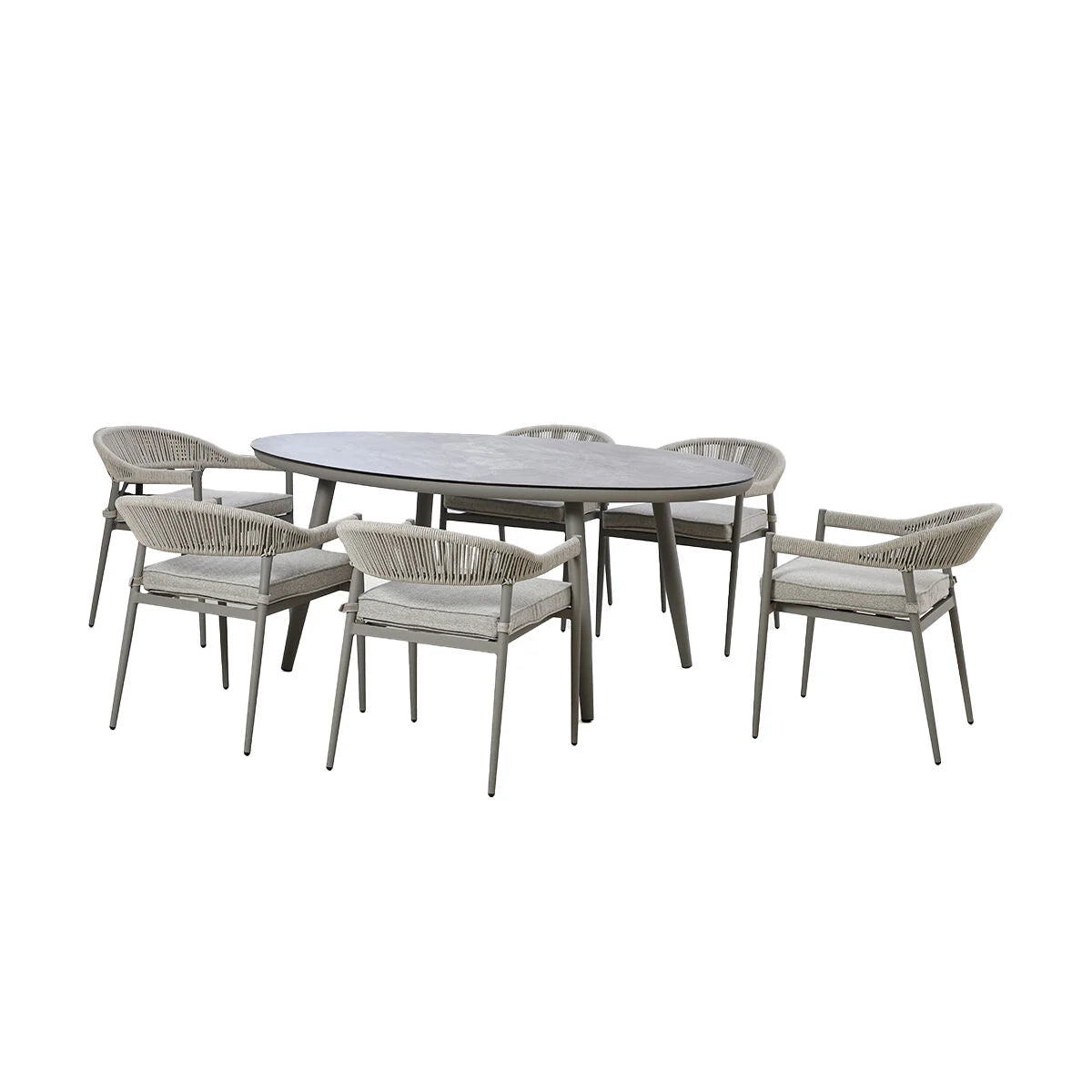 Loretto 6 Seat Oval Dining Set With Lazy Susan - Cool Linen