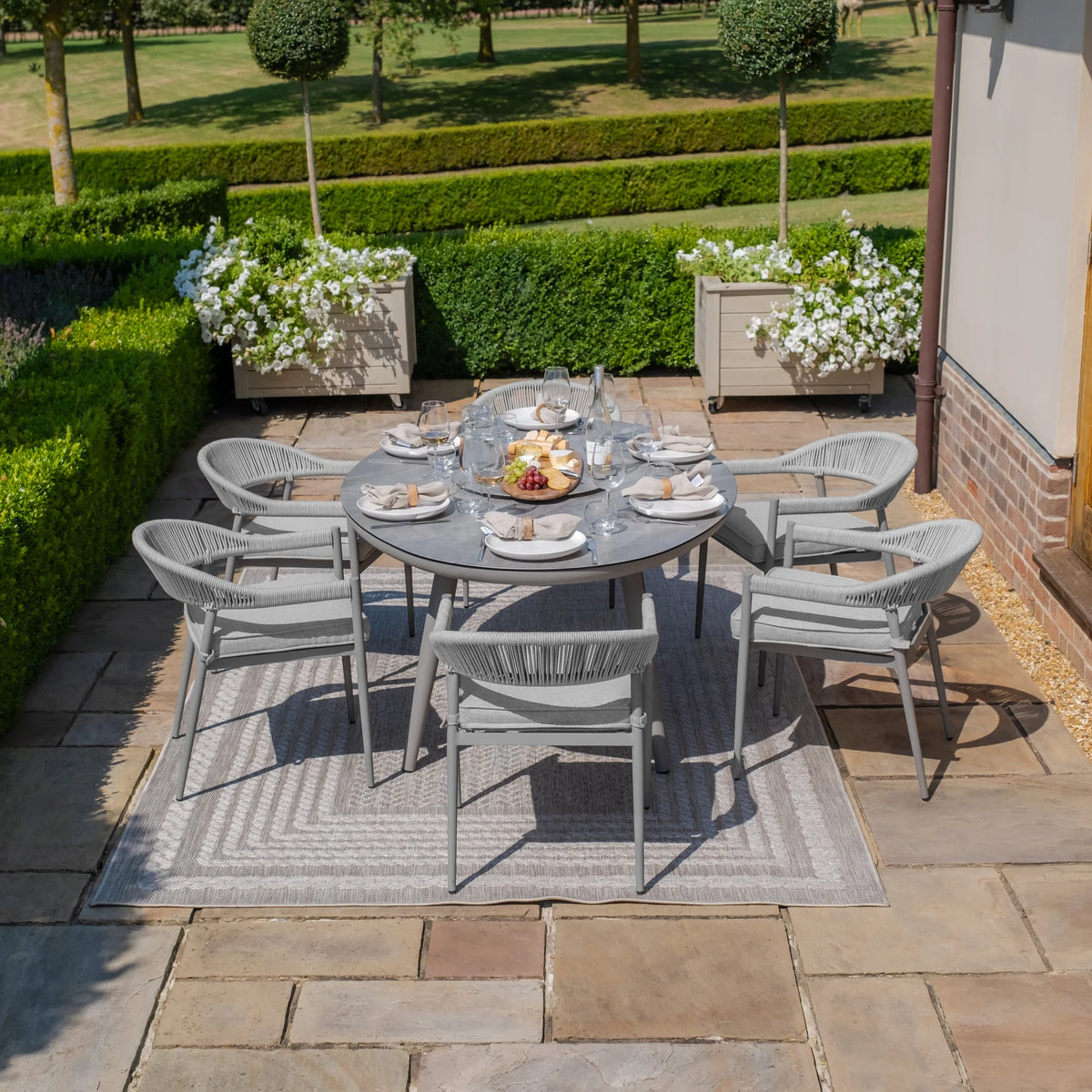 Loretto 6 Seat Oval Dining Set With Lazy Susan - Cool Linen