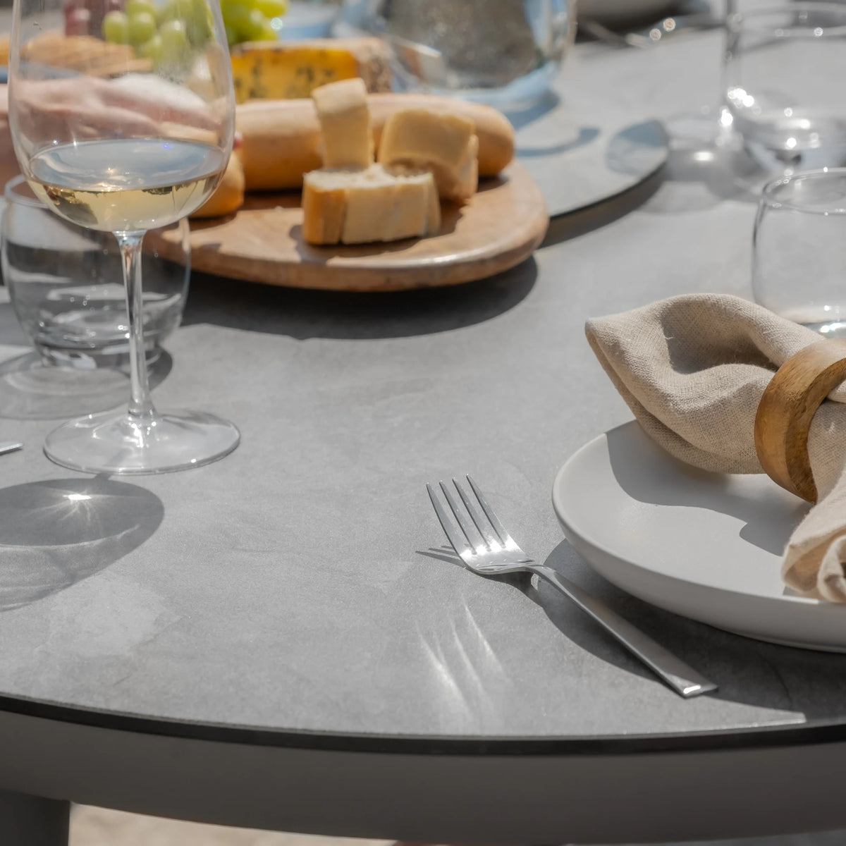 Loretto 6 Seat Oval Dining Set With Lazy Susan - Cool Linen
