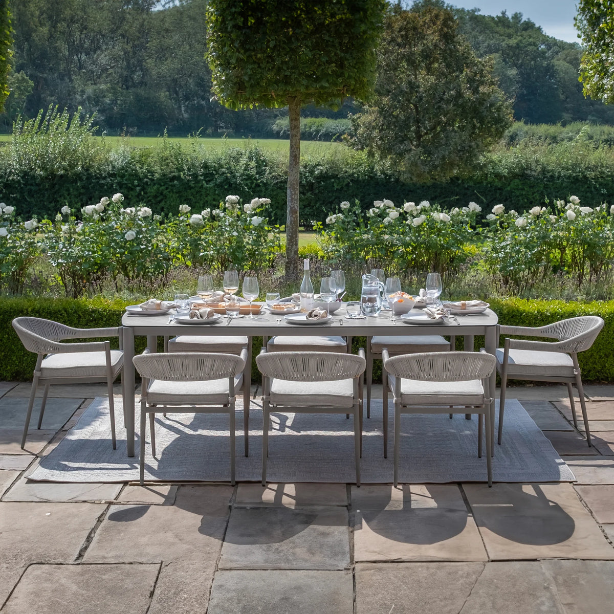 Loretto 8 Seat Rectangular Dining Set - Cool Linen