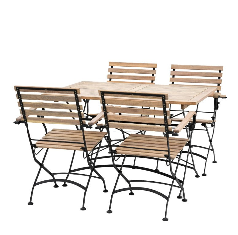 Lugo Outdoor Folding Dining Set - Acacia Wood with Metal Detailing