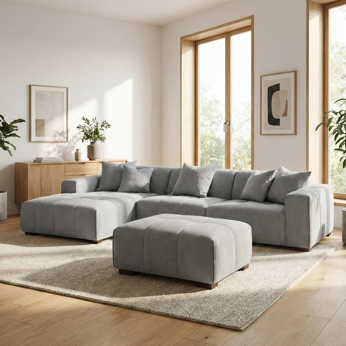 Lunaris Left Hand Corner Group in Cloudy Grey Boucle