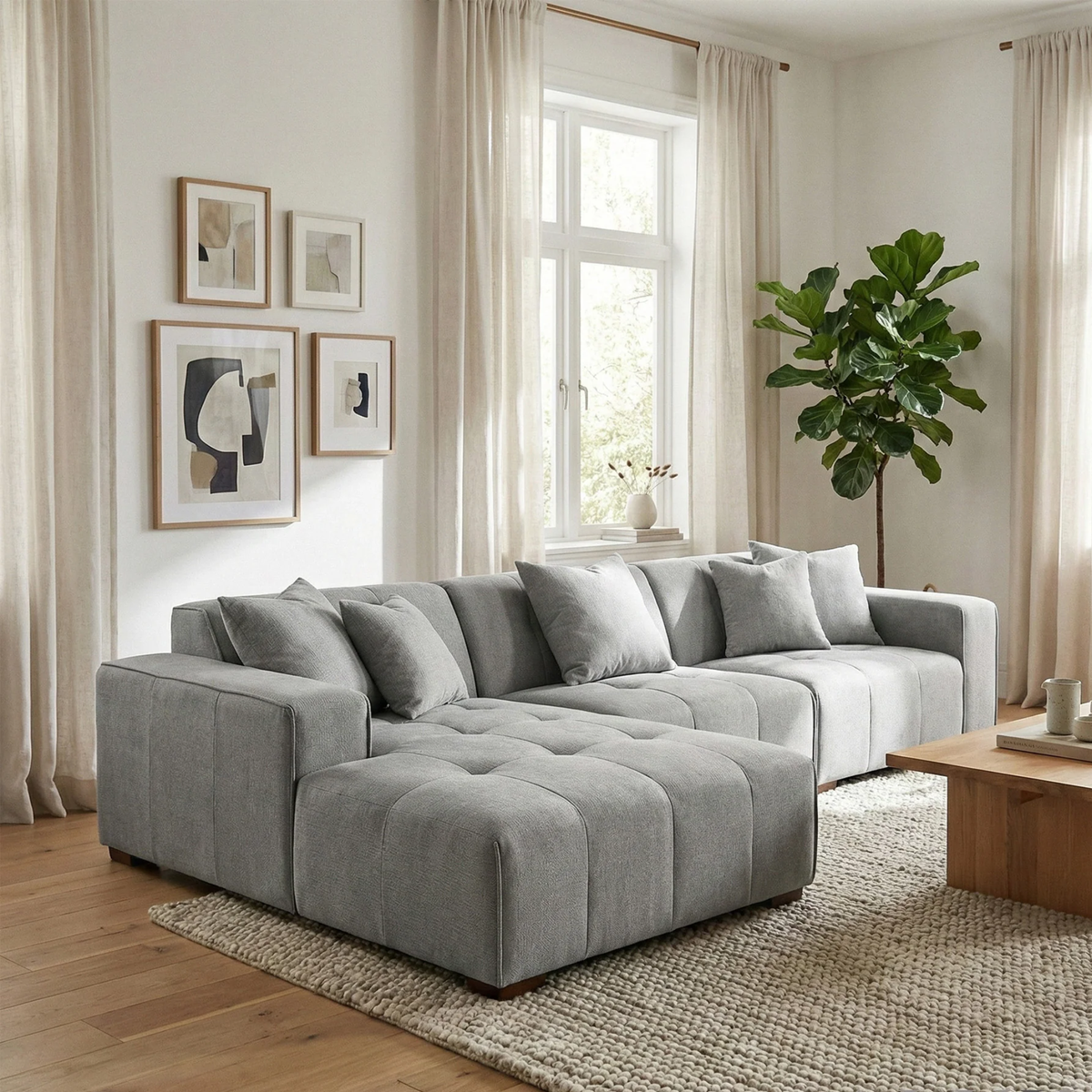 Lunaris Left Hand Corner Group in Cloudy Grey Boucle