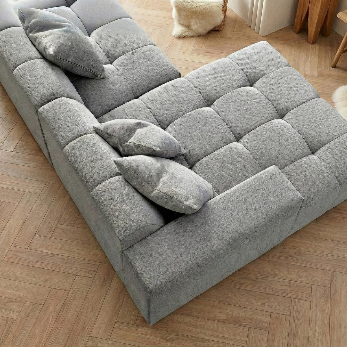 Lunaris Left Hand Corner Group in Cloudy Grey Boucle