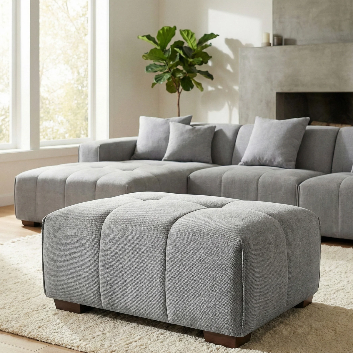 Lunaris Modular Footstool in Cloudy Grey Boucle