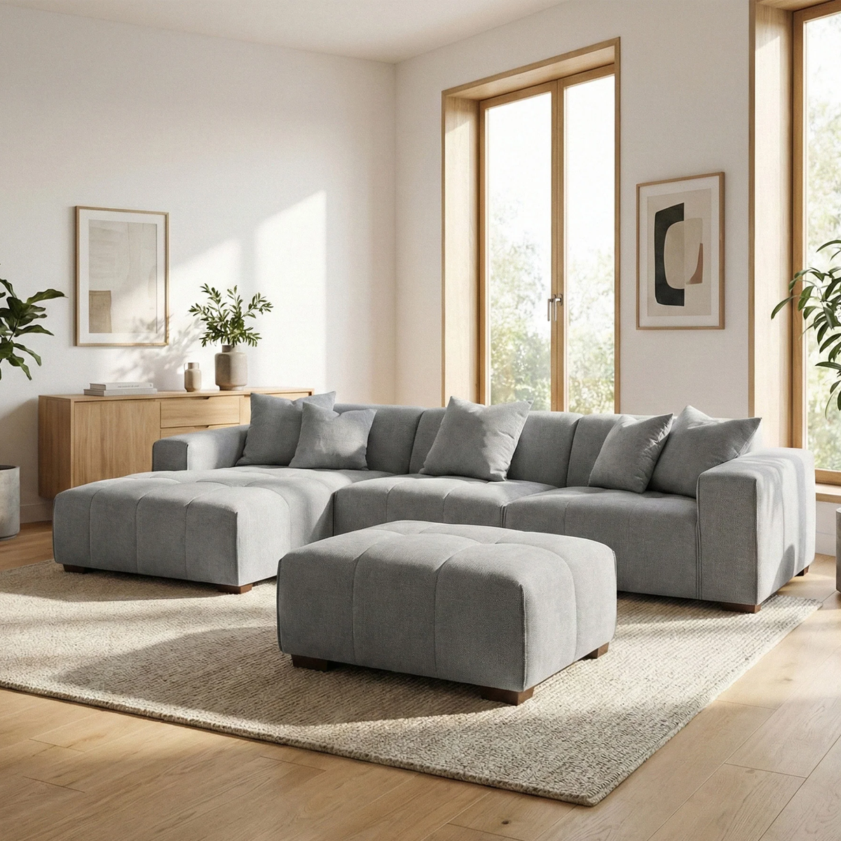 Lunaris Modular Footstool in Cloudy Grey Boucle
