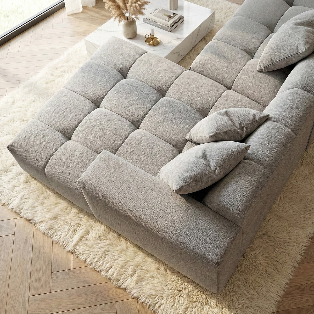 Lunaris Right Hand Corner Group in Cloudy Grey Boucle
