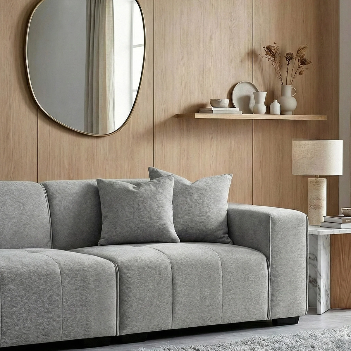 Lunaris Right Hand Corner Group in Cloudy Grey Boucle