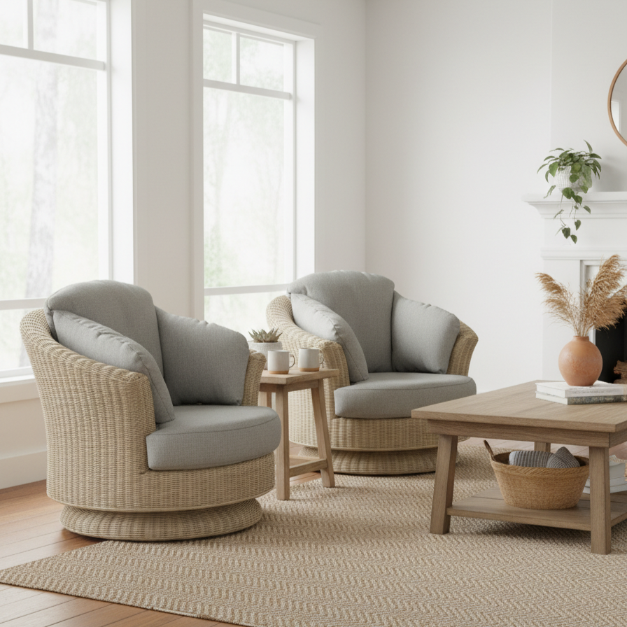 Lyon Naturalwash Swivel Chair in Jubilee Grey - Set of 2