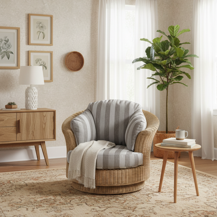 Lyon Natural Wash Swivel Chair in Athena Stripe
