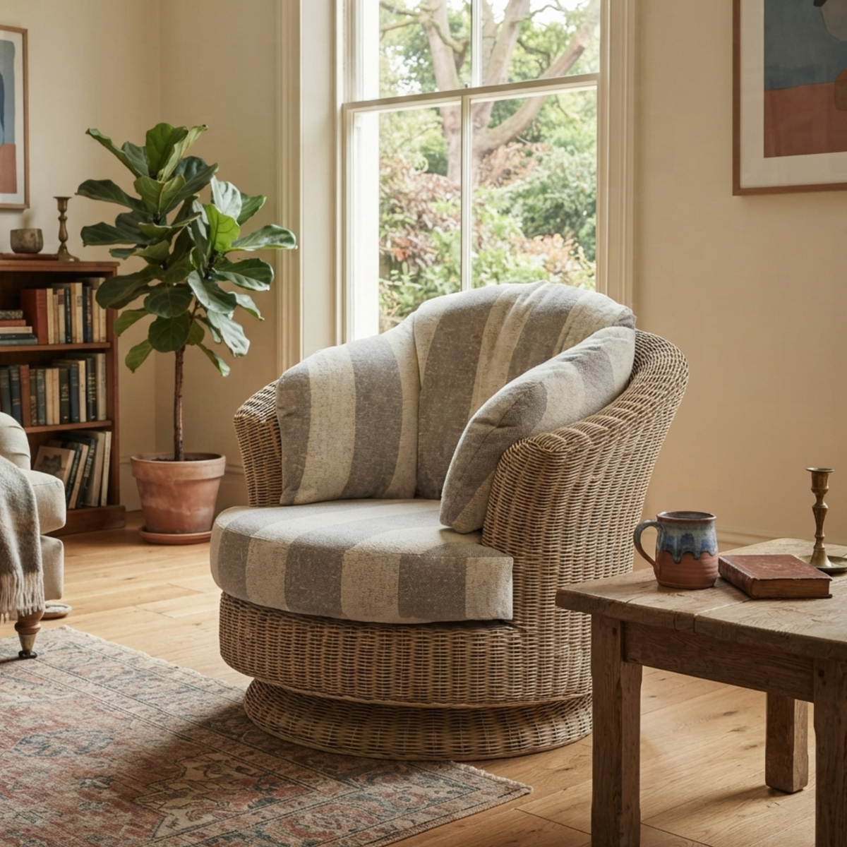 Lyon Natural Wash Swivel Chair in Athena Stripe