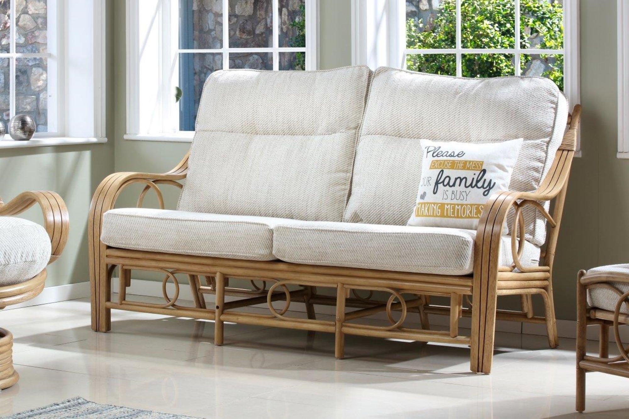 Madrid Light Oak Cane 3 Seater Sofa | Desser UK