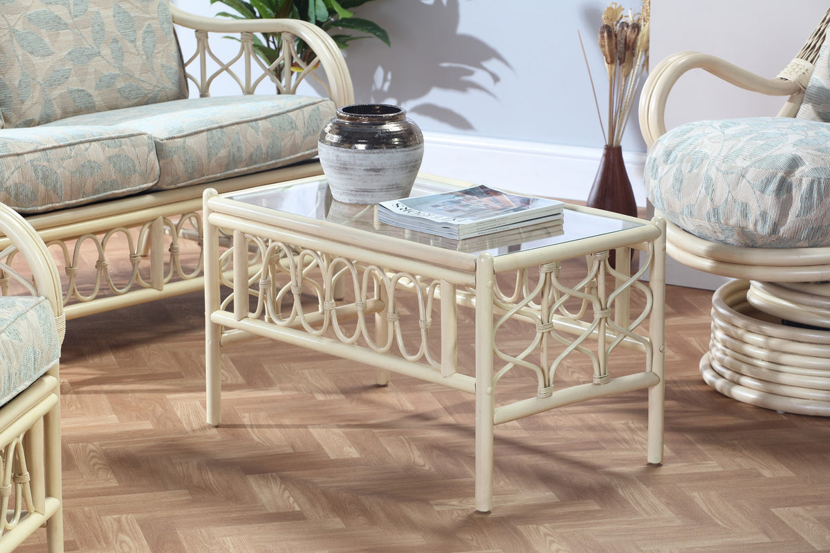 Morley Natural Wash Coffee Table with Cane & Glass