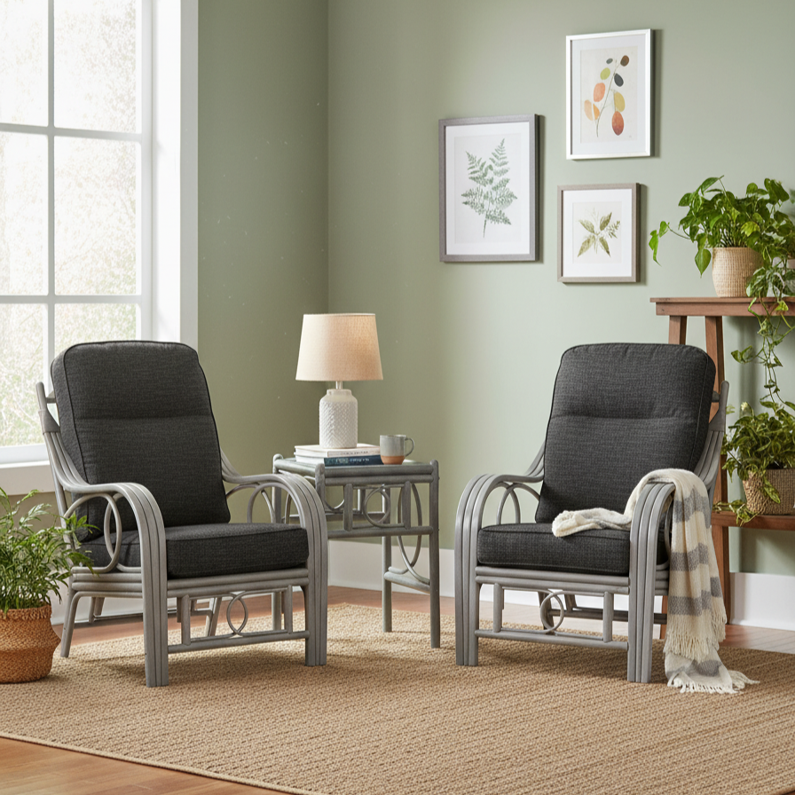 Madrid Grey 2 Armchairs in Charcoal with Lamp Table