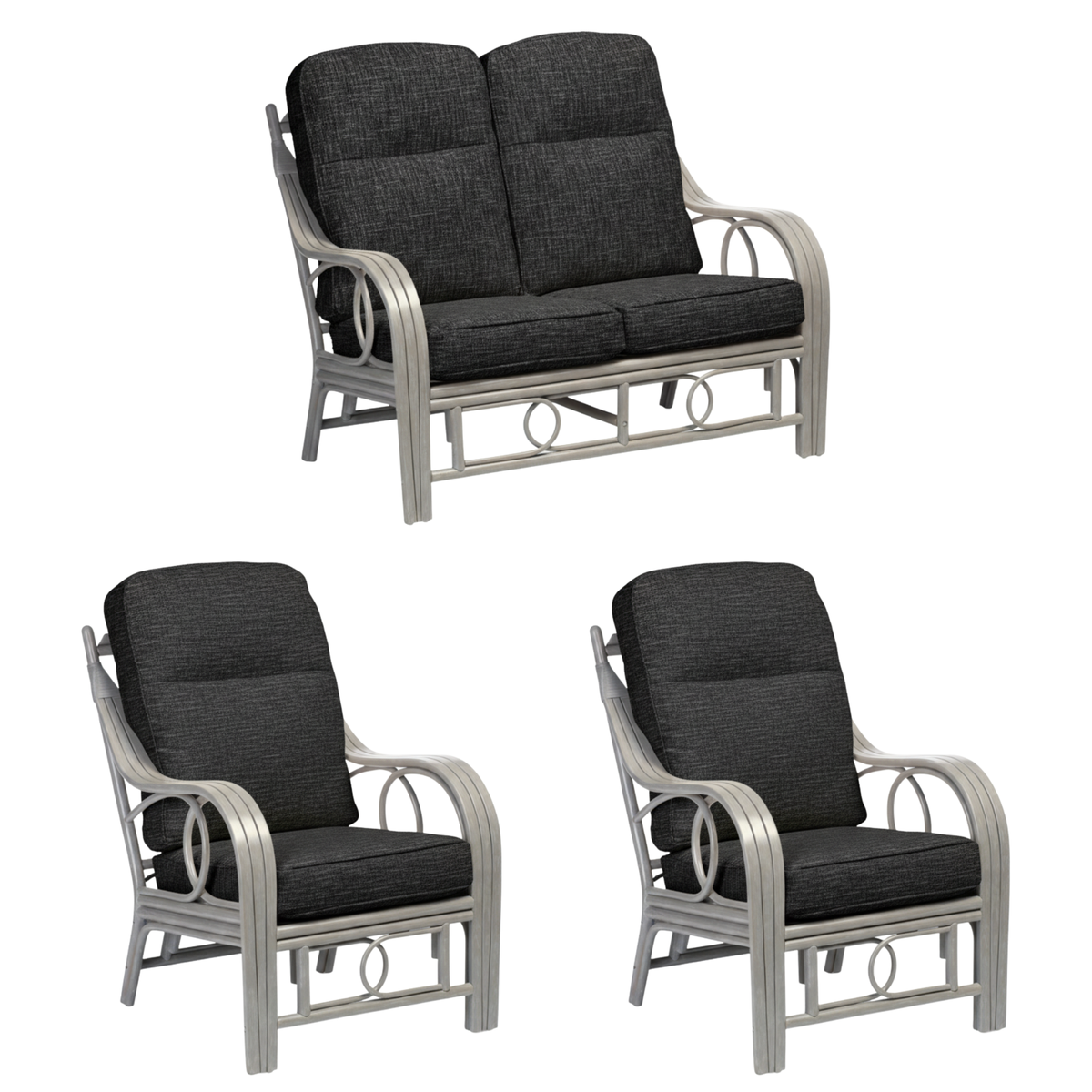 Madrid Grey 2 Seater 3pc Suite in Charcoal