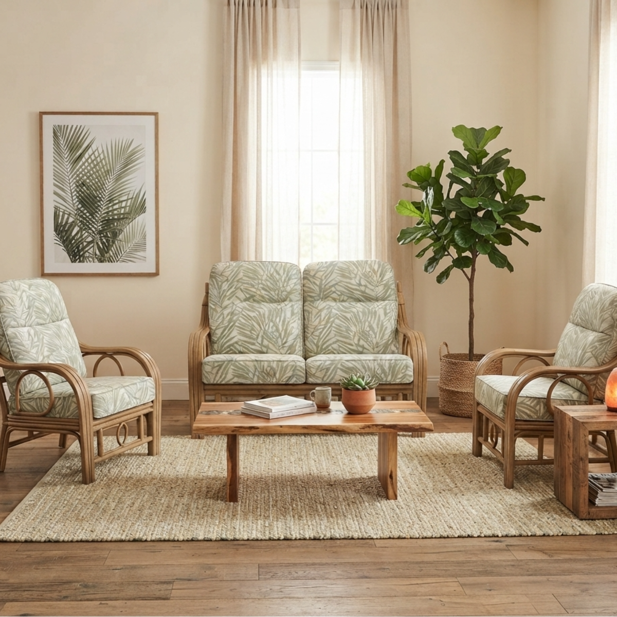 Madrid Light Oak 2-Seater Sofa & 2 Armchairs Suite