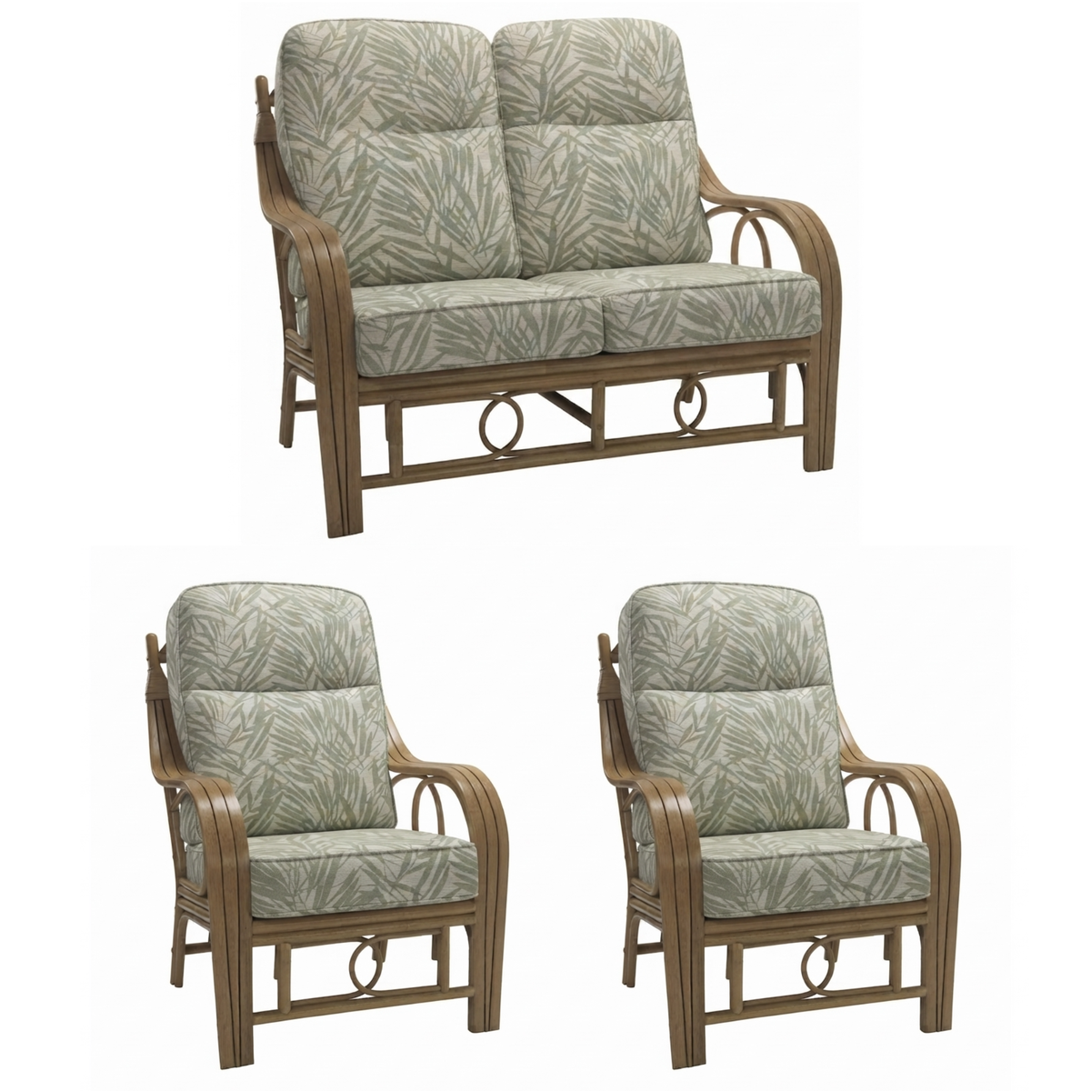 Madrid Light Oak 2-Seater Sofa & 2 Armchairs Suite