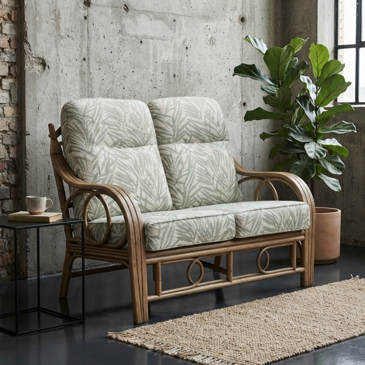 Madrid Light Oak Cane 2 Seater Sofa