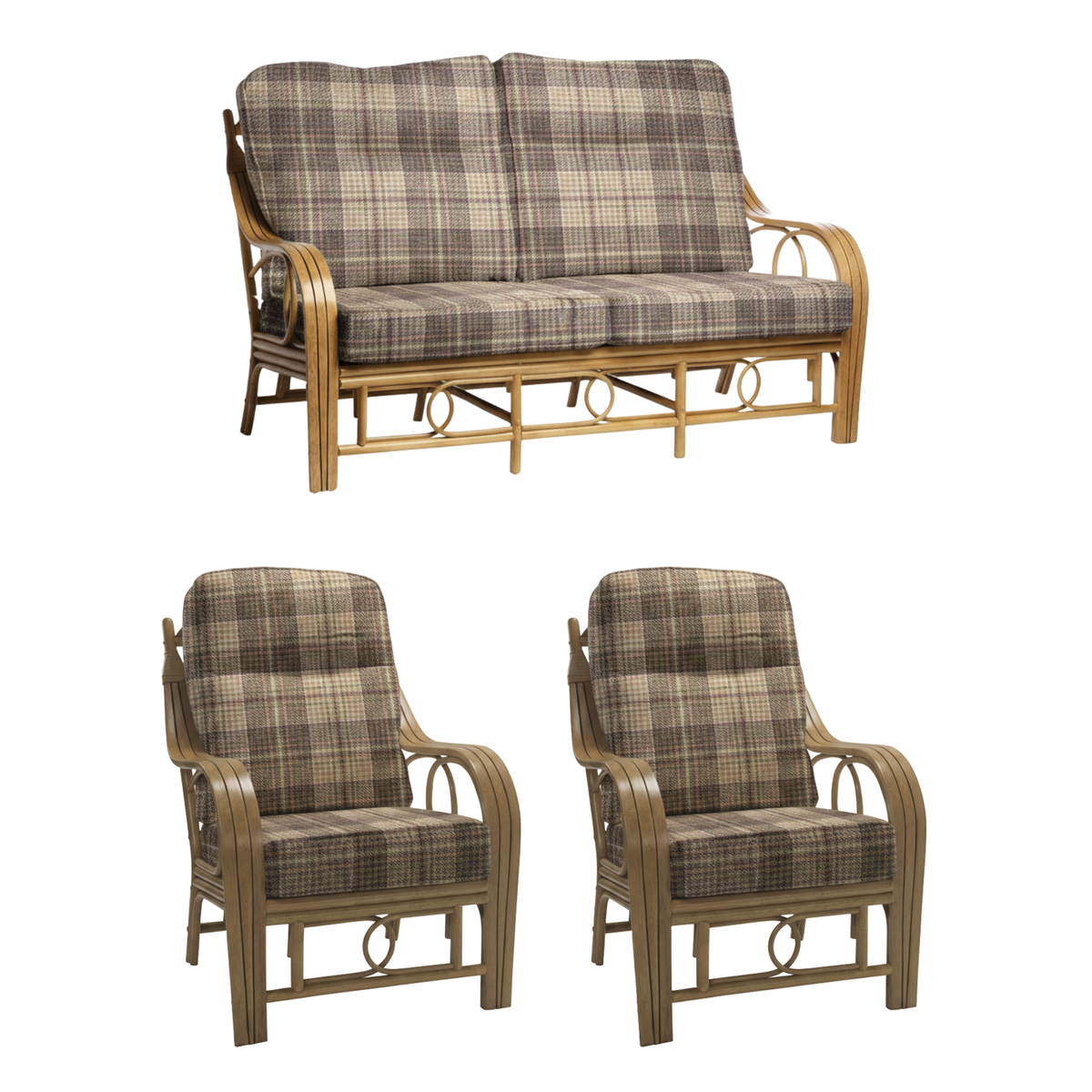 Madrid Light Oak 3 Seater Suite in Heather Plum with Coffee Table