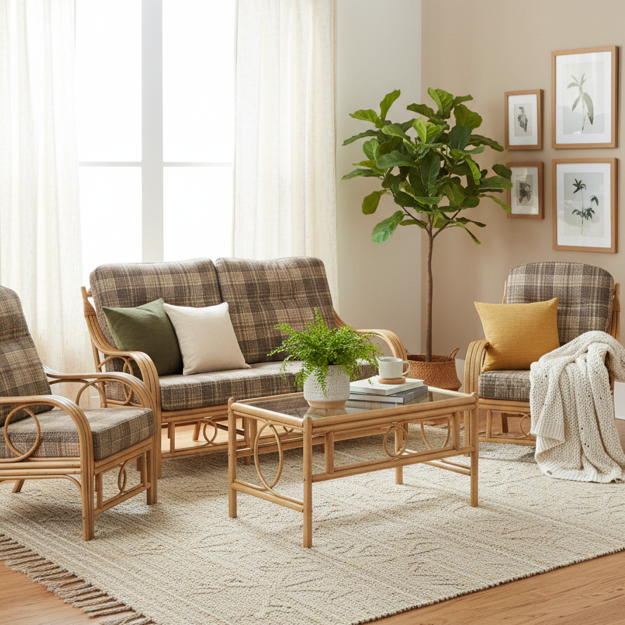 Madrid Light Oak 3 Seater Suite in Heather Plum with Coffee Table
