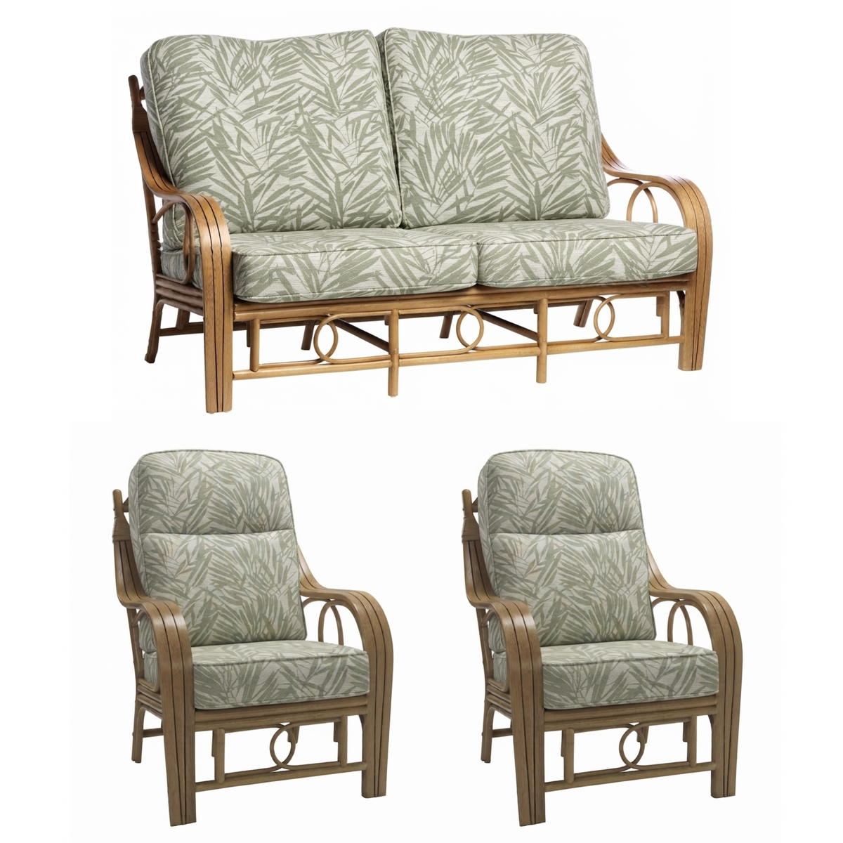 Madrid Light Oak 3-Seater Sofa & 2 Armchairs Suite