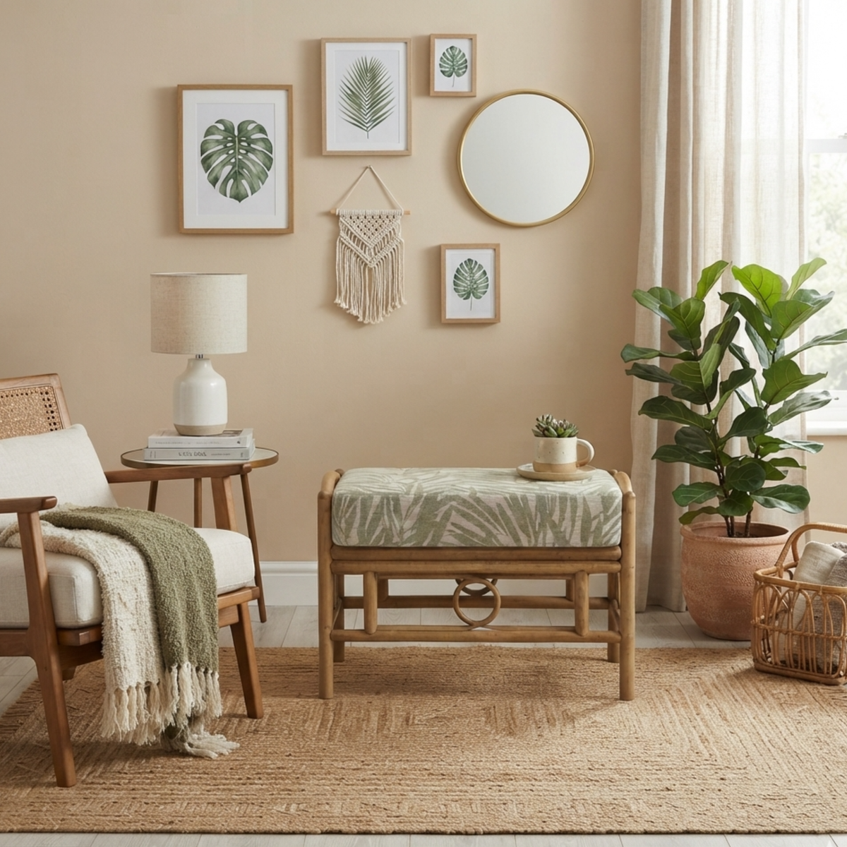 Desser Madrid Light Oak Cane Footstool