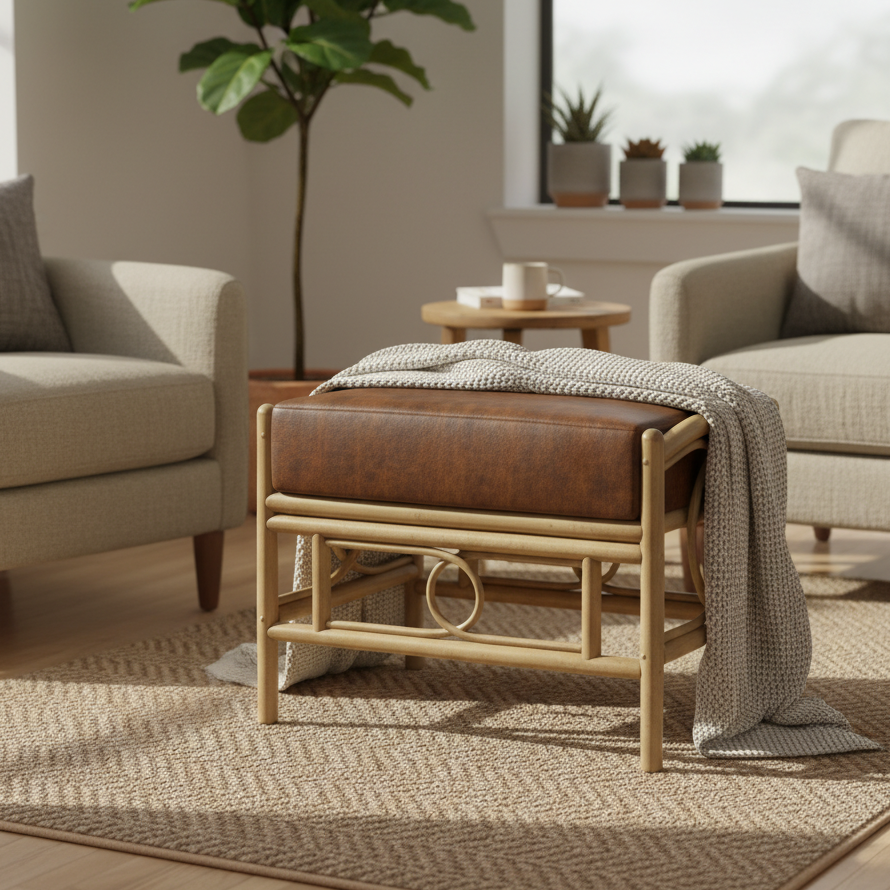 Desser Madrid Light Oak Cane Footstool in Rye