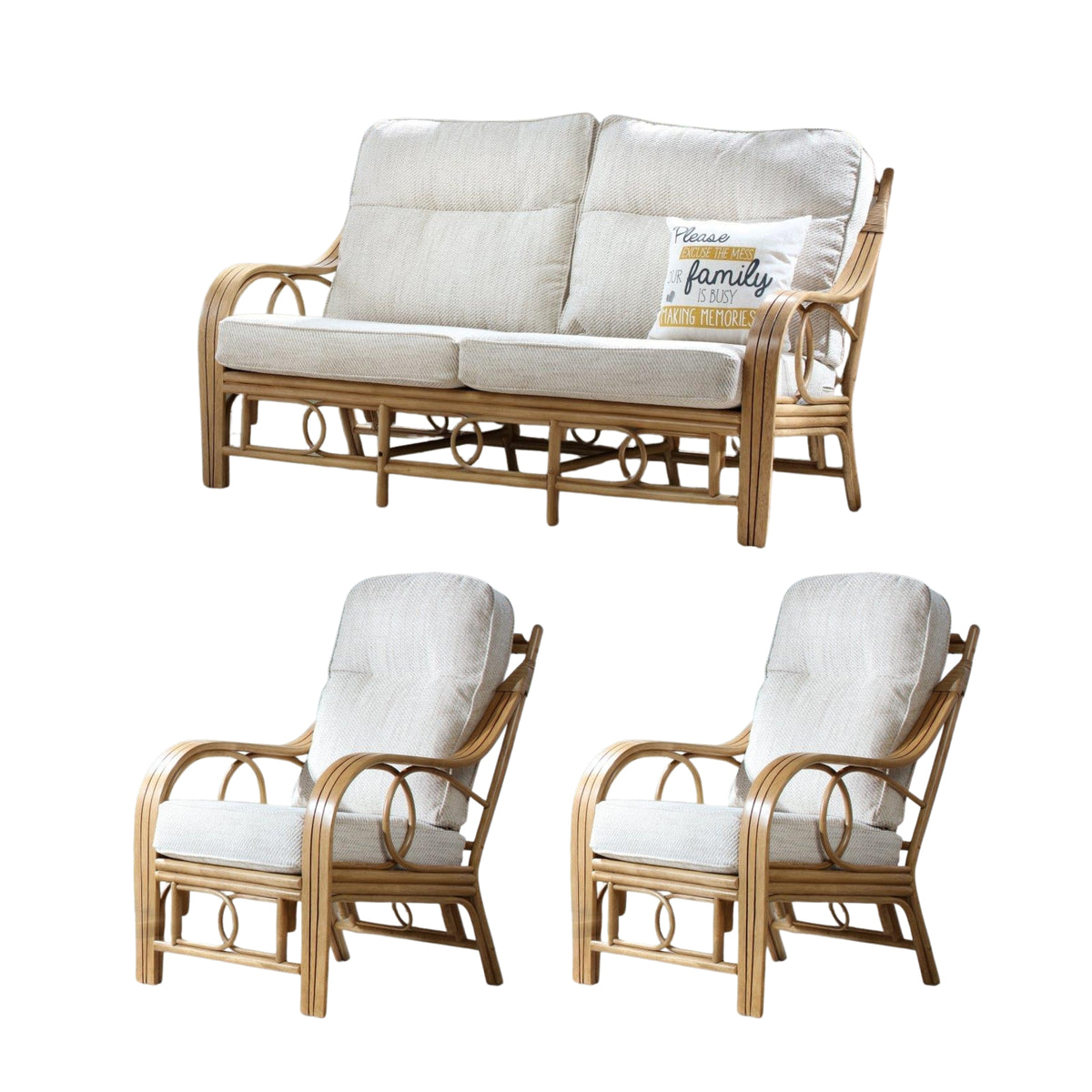 Madrid Light Oak 3-Seater Sofa & 2 Armchairs Suite