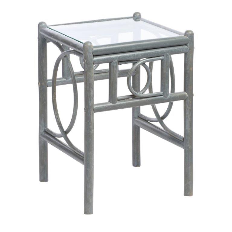 Madrid Grey Lamp Table - Handcrafted Cane & Glass