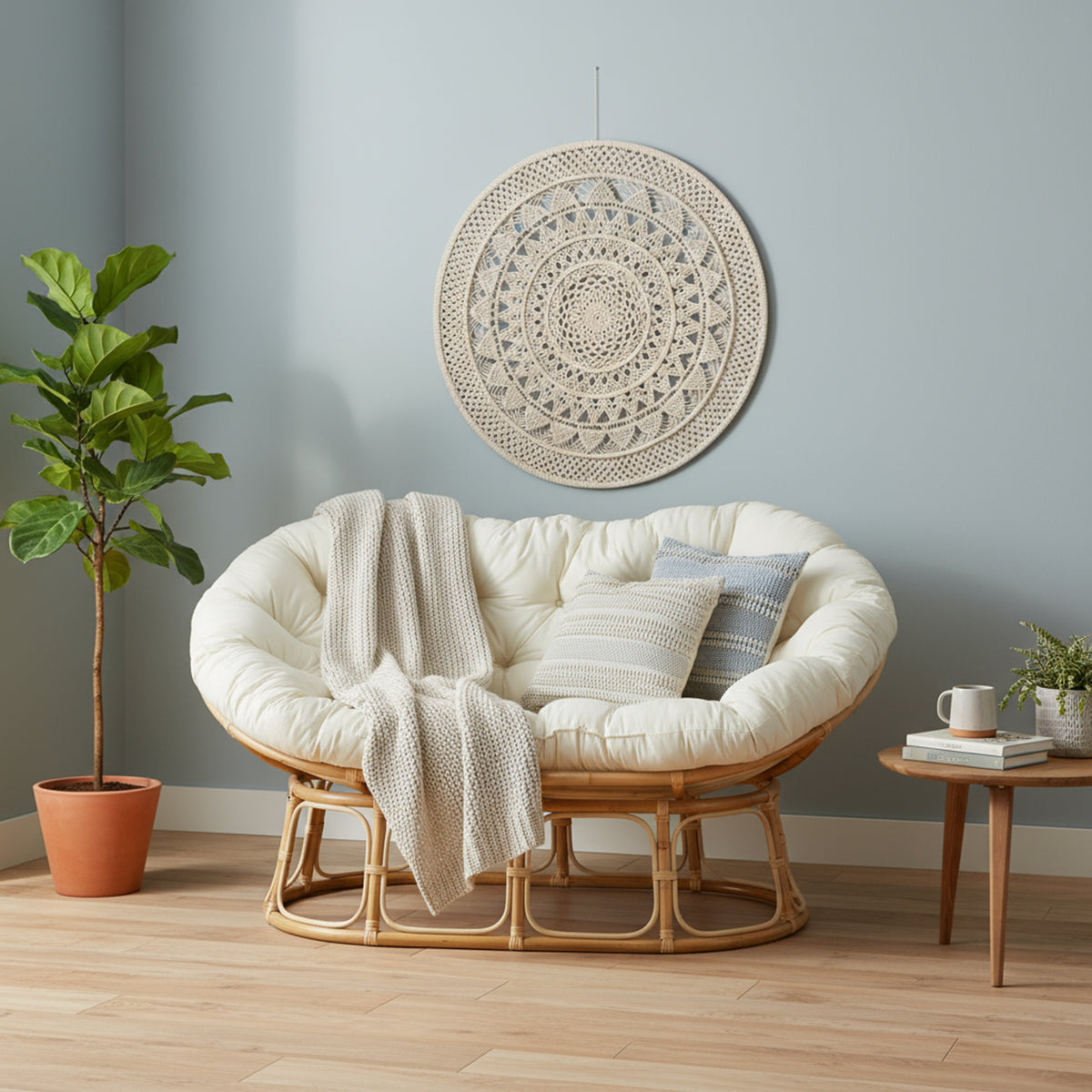Papasan Natural Sofa Boucle Vanilla