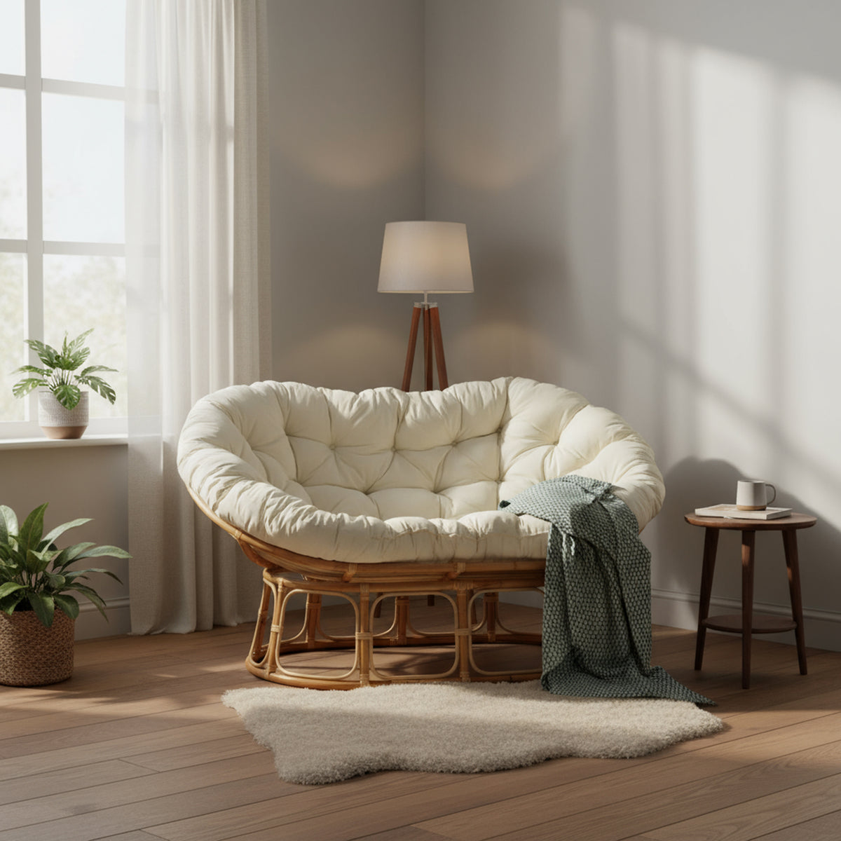 Papasan Natural Sofa Boucle Vanilla
