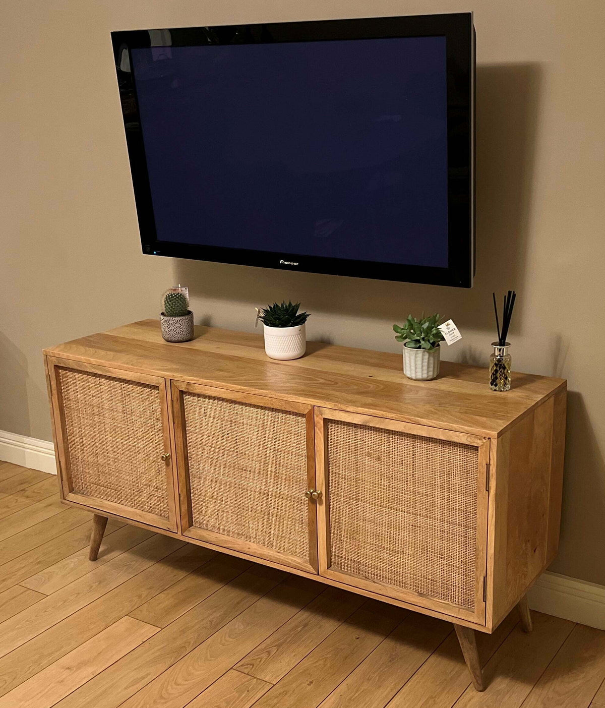 manhattan large 3 door sideboard rattan & wood cabinet in natural