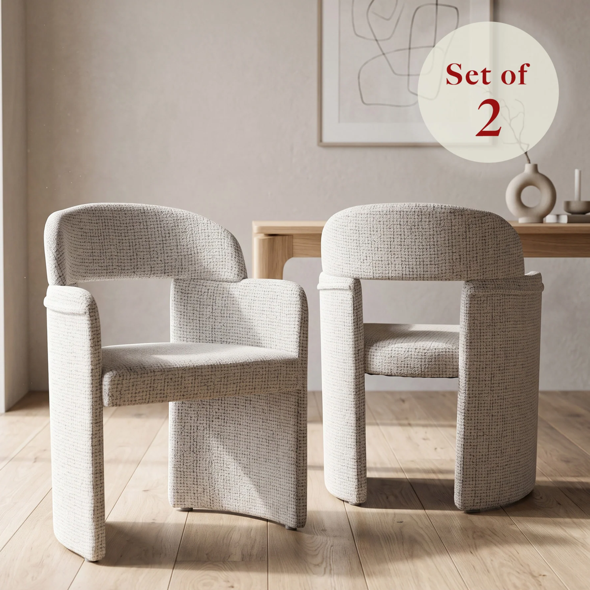 Marabie Sculptural Boucle Set of 2 Dining Armchairs