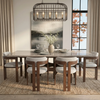 Mervulo 220cm Walnut & Beige Marble Dining Set – Sculptural Base Table with 6 Carmine Oatmeal Boucle Chairs