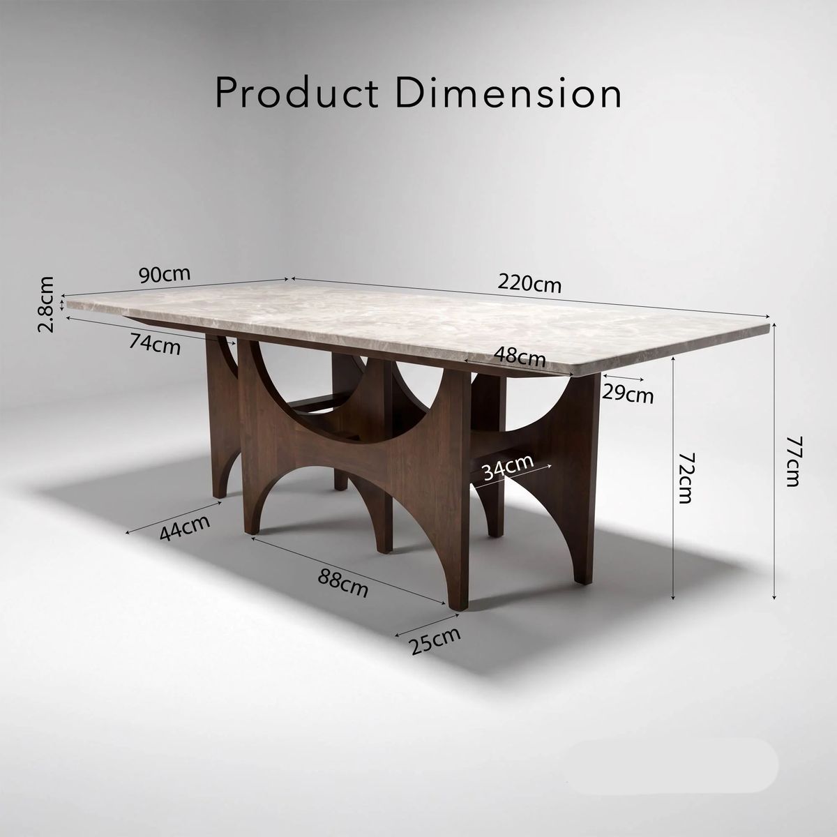 Mervulo 220cm Walnut & Beige Marble Dining Set – Sculptural Base Table with 6 Fiora Oatmeal Boucle Chairs