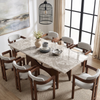 Mervulo 220cm Walnut & Beige Marble Dining Set – Sculptural Base Table with 8 Carmine Oatmeal Boucle Chairs