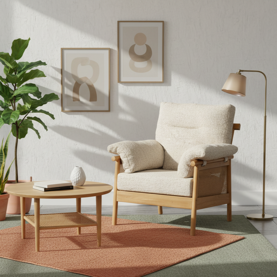 Mindi Light Oak Cane Armchair