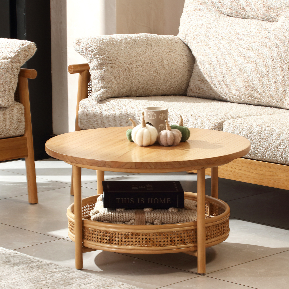 Mindi Light Oak Cane Coffee Table