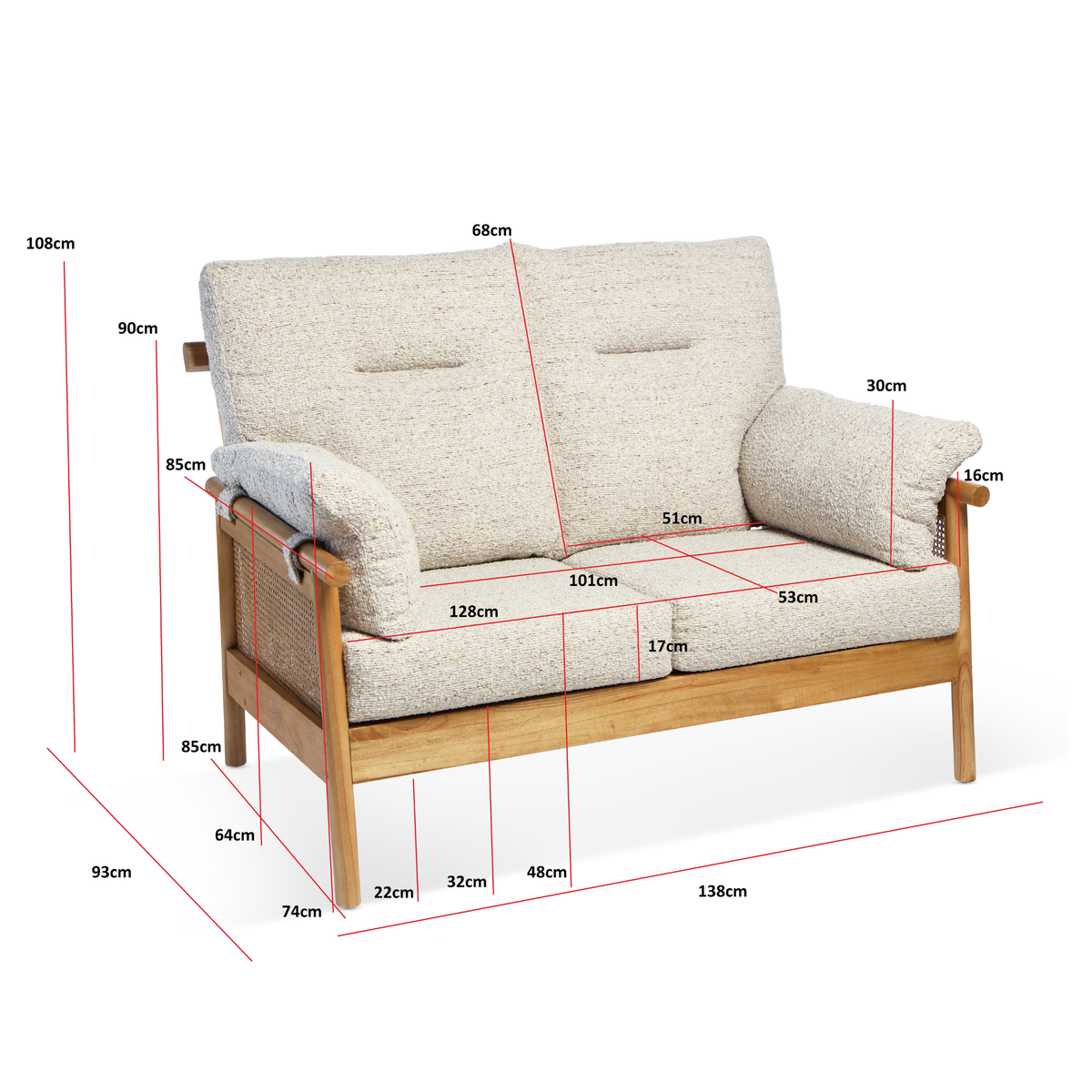 Mindi Light Oak Cane 2 Seater Sofa