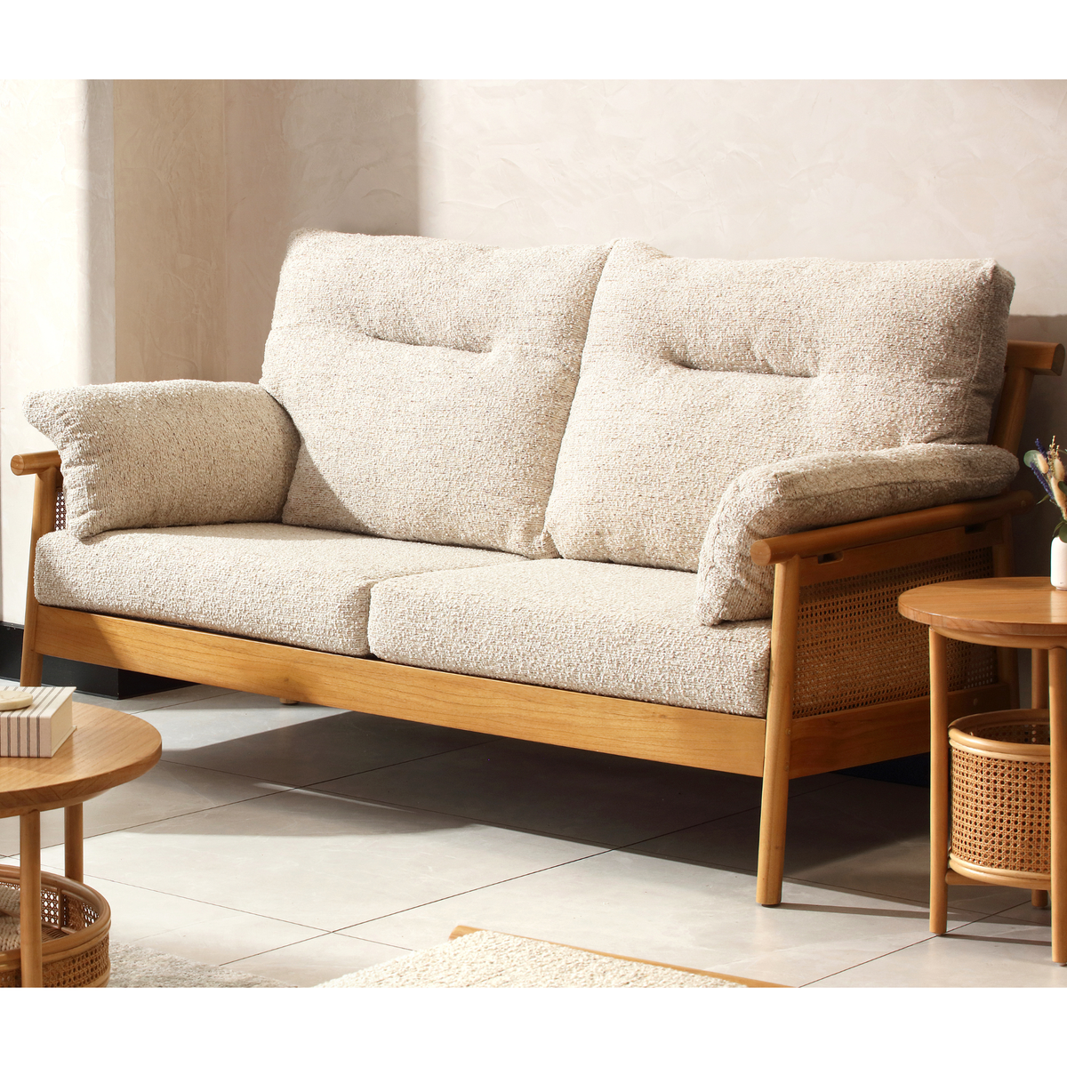 Mindi Light Oak Cane 3 Seater Sofa
